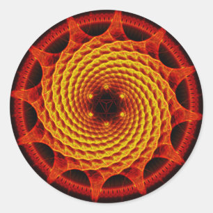 Merkaba gewundenes Mandala-Rot (Fraktal-Geometrie) Runder Aufkleber