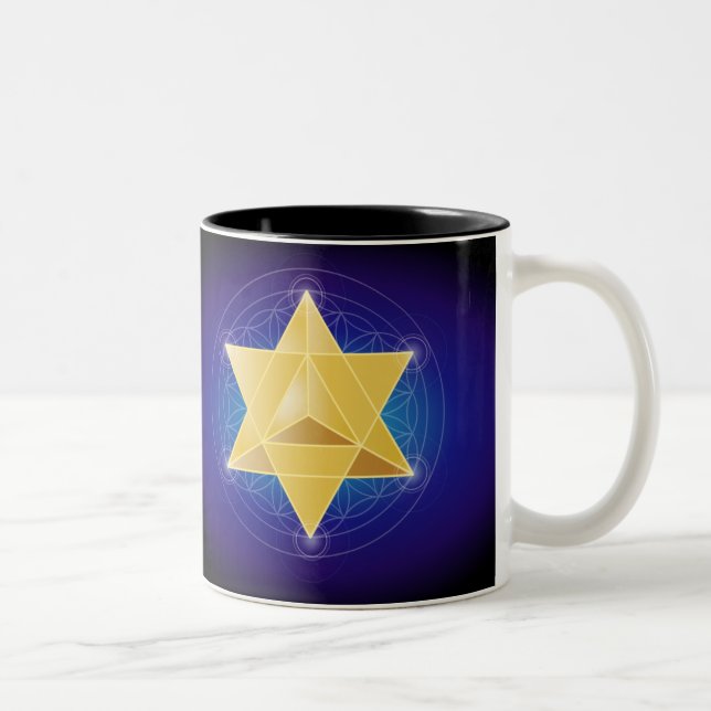 Merkaba mit Blume des Lebens Zweifarbige Tasse (Rechts)