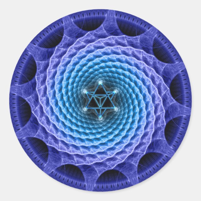 Merkaba Spiral Mandala Blue Fraktal Sticker (Vorderseite)
