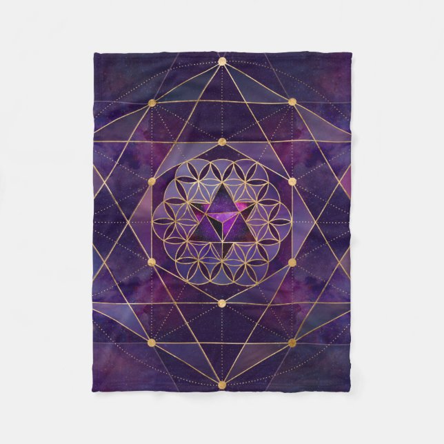 Merkabah in Blume des Lebens - Heilige Geometrie Fleecedecke (Vorderseite)