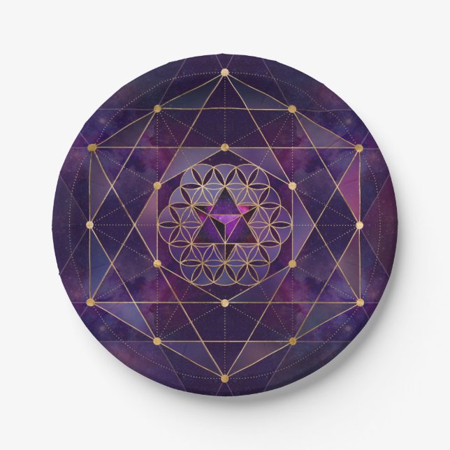Merkabah in Blume des Lebens - Heilige Geometrie Pappteller (Vorderseite)