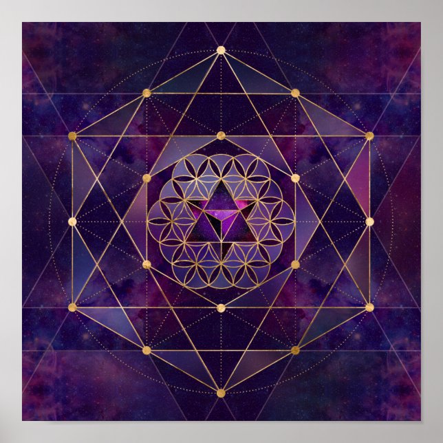 Merkabah in Blume des Lebens - Heilige Geometrie Poster (Vorne)