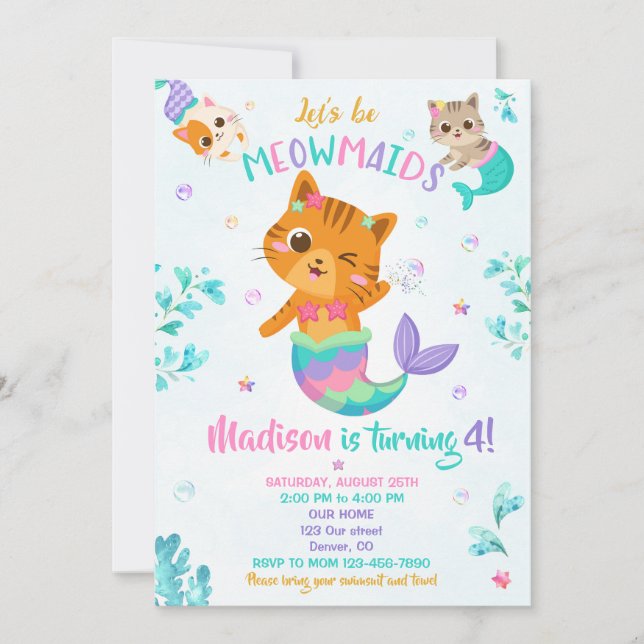 Merkitten anniversaire invitation Fille Fête magiq (Devant)