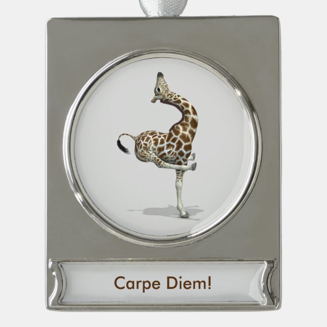 Merkwürdige Sportive Giraffe Banner-Ornament Silber (Vorderseite)