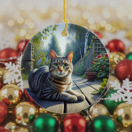 Merkwürdige Tabby-Katzen-Erinnerung Keramik Ornament