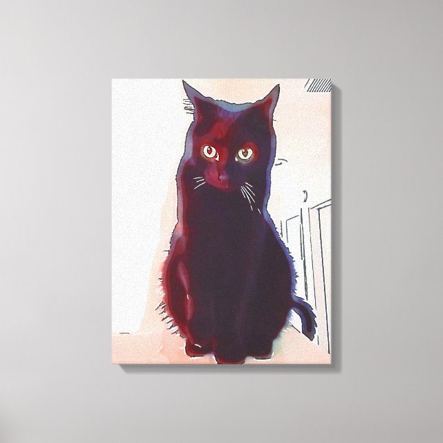 Merkwürdiger schwarzer Cat-Leinwand Leinwanddruck (Vorderseite)