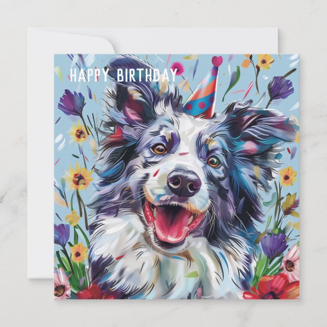 Merle Border Collie Carte d'anniversaire (Devant)