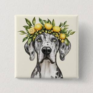 Merle Great Dane Dog Lemon Crown Button