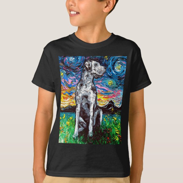 Merle Great Dane Starry Night Impressionist Dog Ar T-Shirt (Vorderseite)