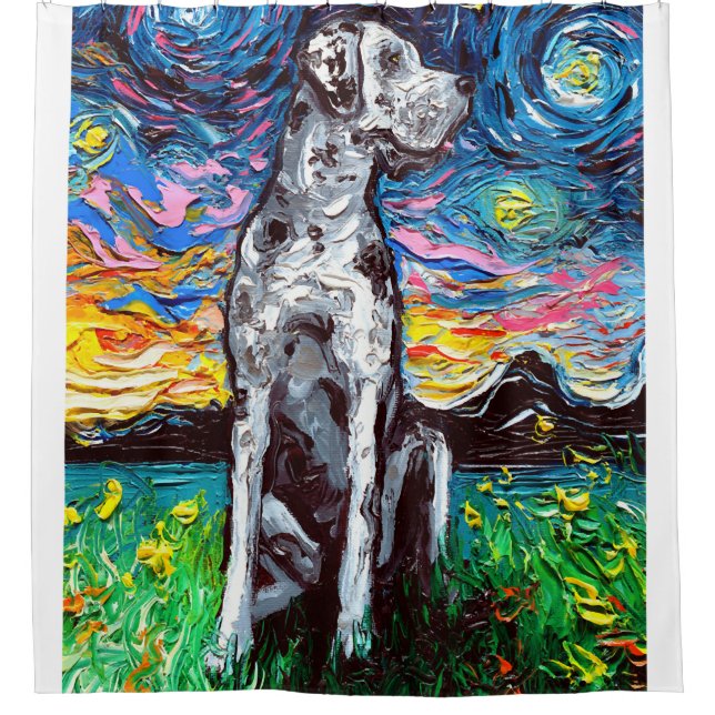 Merle Great Dane Starry Night Impressionist Hund Duschvorhang (Vorderseite)