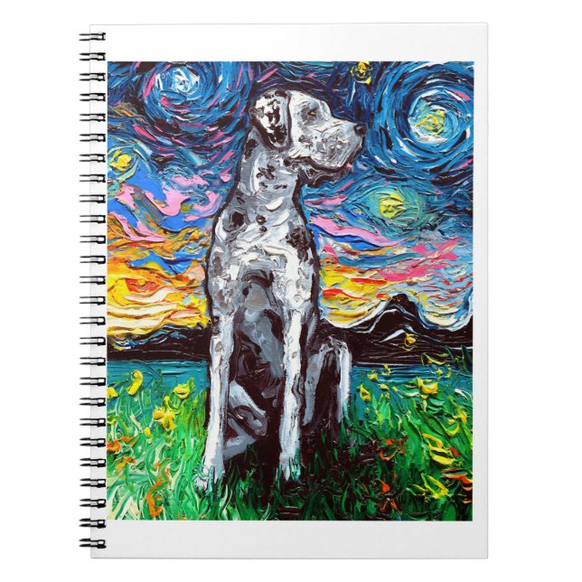 Merle Great Dane Starry Night Impressionist Hund Notizblock (Vorderseite)