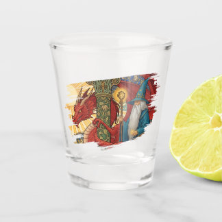 Merlin & Roter Drache von Wales, Fantasy-Kunst Schnapsglas