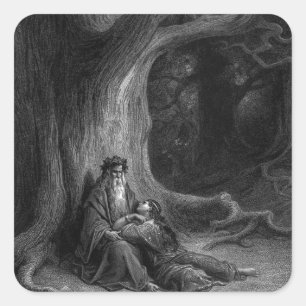 Merlin und Vivien von Gustave Doré 1868 Quadratischer Aufkleber