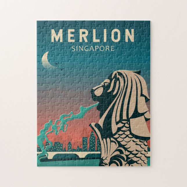 Merlion Singapur Reisen Vintage Kunst (Vertikal)