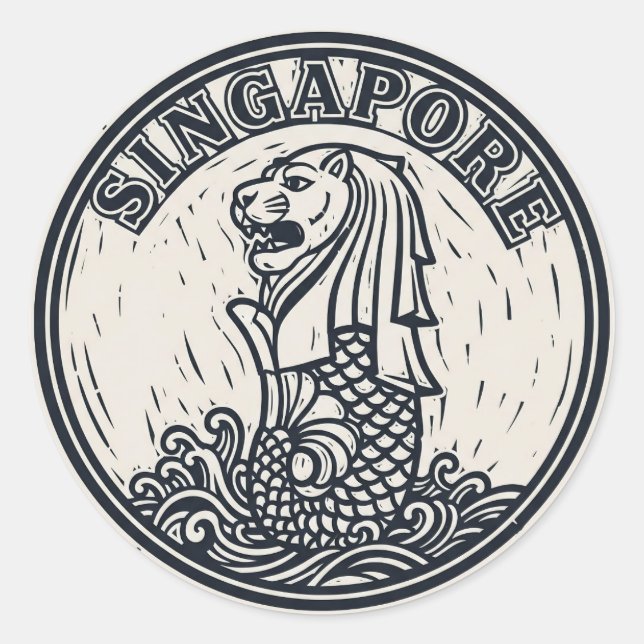 Merlion Singapur Runder Aufkleber (Vorderseite)