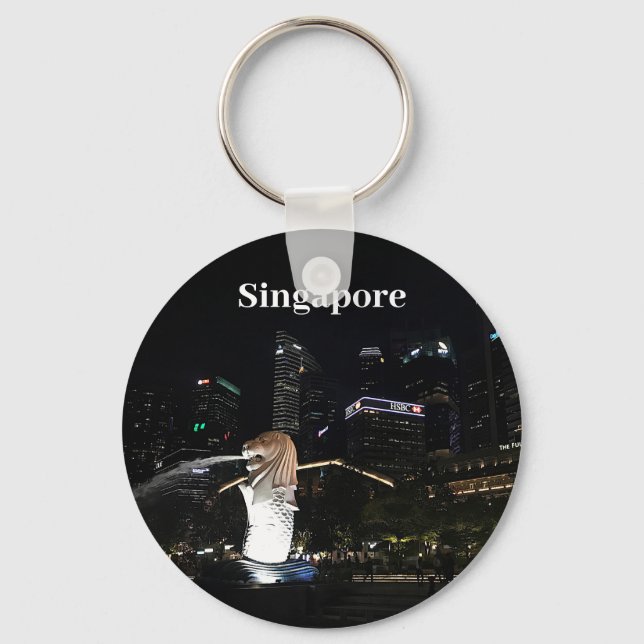 Merlion & Singapur Skyline #1 Schlüsselanhänger (Vorderseite)