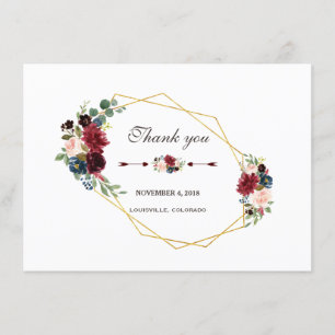Merlot Bleu Marine Floral Or Cadre Merci