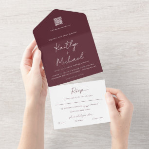 Merlot Burgundy Wedding Modern All in One Einladung