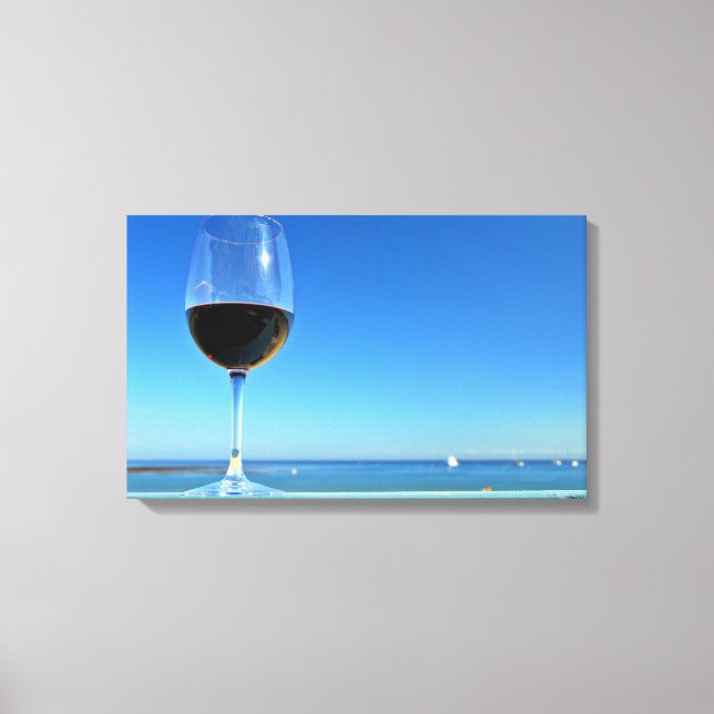 Merlot-Glass am Ozean Leinwanddruck (Vorderseite)