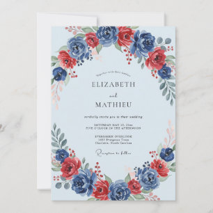 Merlot Kobalt Blütenhochzeit Einladung