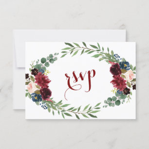 Merlot Marine Bleu Floral Fleur Mariage RSVP