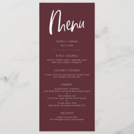 Merlot Modernes Minimalistisches Hochzeitsmenü Menükarte
