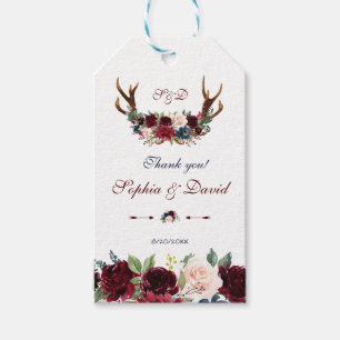 Merlot Navy Blue Floral Bloom Hochzeit Geschenkanhänger