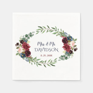 Merlot Navy Blue Floral Bloom Hochzeitsplaner Serviette