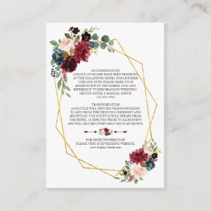 Merlot Navy Blue Floral Gold Rahmen Hochzeitsdetai Begleitkarte