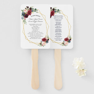 Merlot Navy Blue Floral Gold Rahmen Hochzeitsprogr Fächer