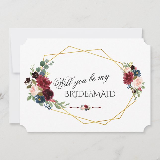 Merlot Navy Blue Floral Sie werden meine Bridesmai Einladung (Vorderseite)