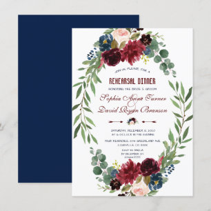 Merlot Navy Blütenblume Probe Abendessen Einladung