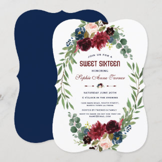 Merlot Navy Blütenblütenblüte Sweet 16 Einladung