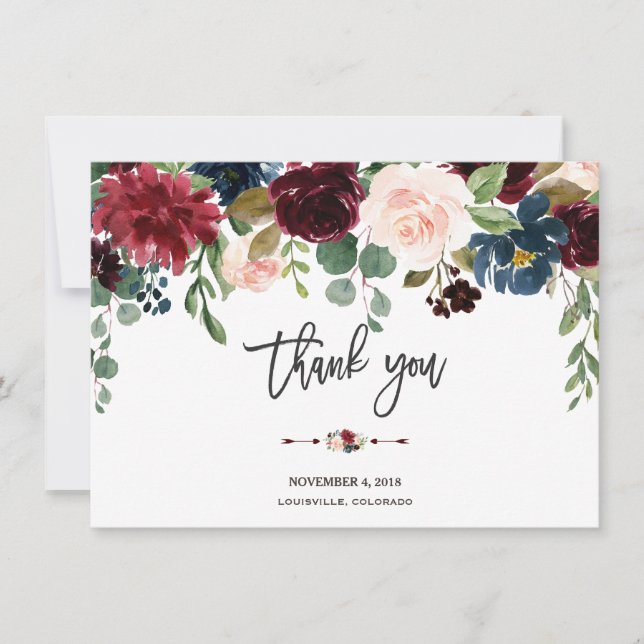 Merlot Navy Floral Wedwriting Danke (Vorderseite)