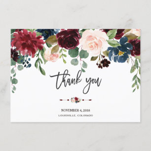 Merlot Navy Florale Hochzeit Handgeschrieben Danke