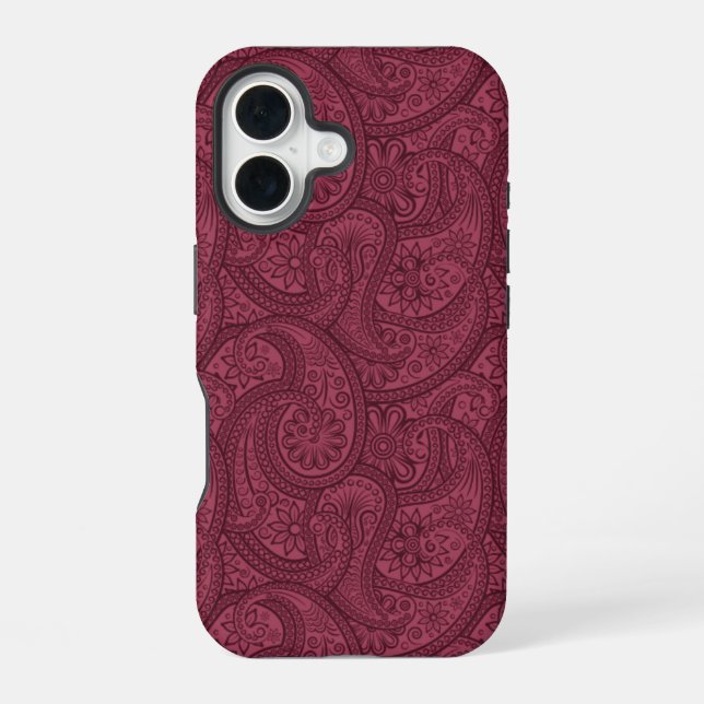 Merlot Paisley iPhone 16 Hülle (Rückseite)