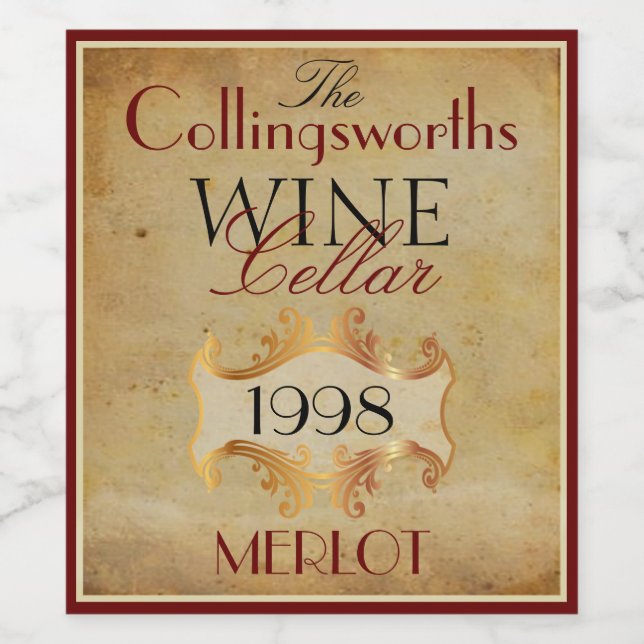 Merlot Red Wein Flasche Personalisiert Weinetikett (Einzelnes Label)
