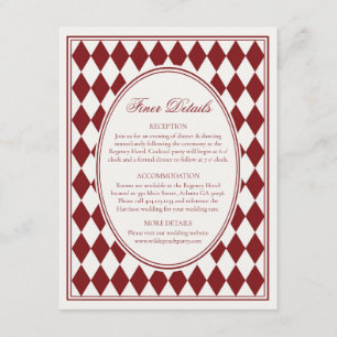Merlot Roter Harlekin-Schachbrett-Muster Hochzeit Begleitkarte