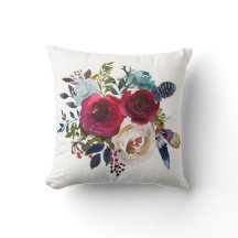 Merlot und Navy Wasserfarbe Blumenkissen