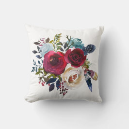 Merlot und Navy Wasserfarbe Blumenkissen Kissen