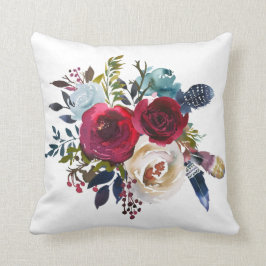 Merlot und Navy Wasserfarbe Blumenkissen Kissen