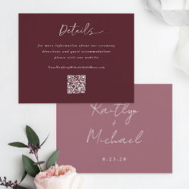 Merlot Wedding Modern Handwriting Details QR Code Begleitkarte