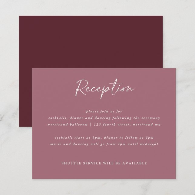 Merlot Wedding Modern Handwriting Empfang Card Begleitkarte (Vorne/Hinten)