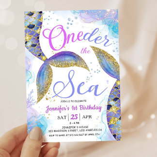 Mermaid 1. Geburtstag Invite Girl ONEder Sea Einladung