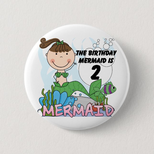 Mermaid 2. Geburtstag Tshirts und Geschenke Button (Vorderseite)