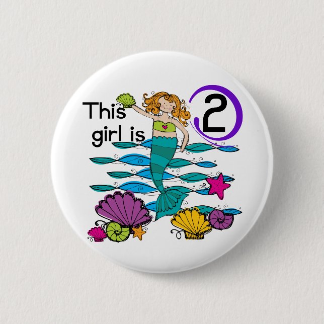 Mermaid 2. Geburtstag Tshirts und Geschenke Button (Vorderseite)
