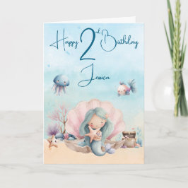 Mermaid 2nd Birthday Folded Greeting Card Karte