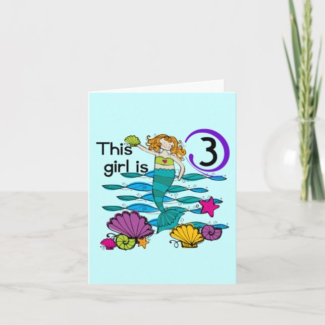 Mermaid 3. Geburtstag T Shirts und Geschenke Karte (Vorderseite)