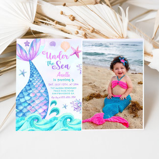Mermaid 3. Geburtstag unter dem Foto des Party Einladung