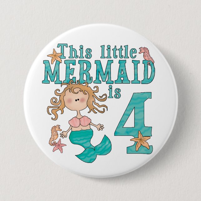 Mermaid 4. Geburtstag Button (Vorderseite)